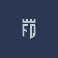 fq-Logo-Monogramm mit Festungsschloss und Schildstil-Design vektor