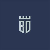 bd-logo-monogramm mit festungsschloss und schildstildesign vektor