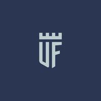 uf-Logo-Monogramm mit Festungsschloss und Schildstil-Design vektor