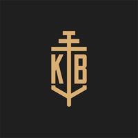 kb första logotyp monogram med pelare ikon design vektor