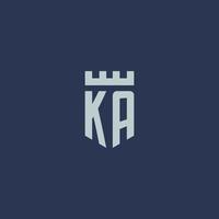 ka logotyp monogram med fästning slott och skydda stil design vektor