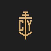 cy initial logotyp monogram med pelare ikon design vektor