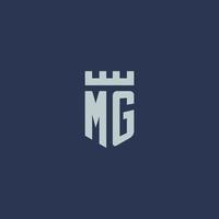 mg-Logo-Monogramm mit Festungsschloss und Schildstil-Design vektor