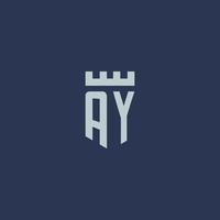 ay-Logo-Monogramm mit Festungsschloss und Schildstil-Design vektor