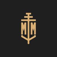 mm initial logotyp monogram med pelare ikon design vektor