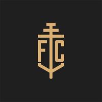 fc anfängliches Logo-Monogramm mit Pfeiler-Icon-Design-Vektor vektor