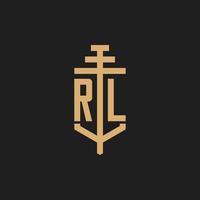 rl anfängliches Logo-Monogramm mit Säulen-Icon-Design-Vektor vektor