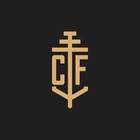 cf inledande logotyp monogram med pelare ikon design vektor