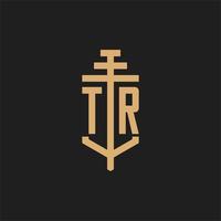 tr initiala logotyp monogram med pelare ikon design vektor