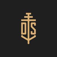 ds anfängliches Logo-Monogramm mit Säulen-Icon-Design-Vektor vektor