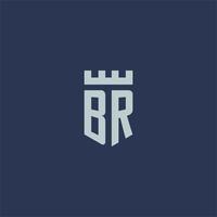 br-logo-monogramm mit festungsschloss und schildstildesign vektor