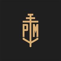 pm första logotyp monogram med pelare ikon design vektor