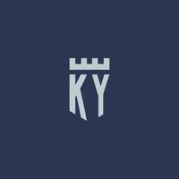 ky-logo-monogramm mit festungsschloss und schildstildesign vektor