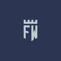 fw logotyp monogram med fästning slott och skydda stil design vektor