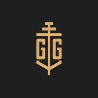 gg första logotyp monogram med pelare ikon design vektor