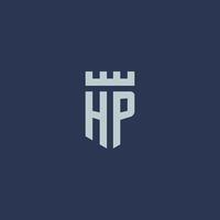 hp logotyp monogram med fästning slott och skydda stil design vektor