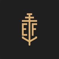 ef initial logotyp monogram med pelare ikon design vektor