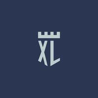 XL-Logo-Monogramm mit Festungsschloss und Schildstil-Design vektor