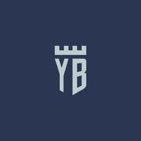 yb-Logo-Monogramm mit Festungsschloss und Schildstil-Design vektor