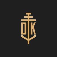 dk inledande logotyp monogram med pelare ikon design vektor