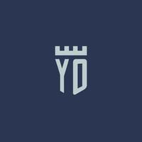 yo-logo-monogramm mit festungsschloss und schildstildesign vektor
