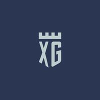 xg-Logo-Monogramm mit Festungsschloss und Schildstil-Design vektor