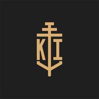 ki initiala logotyp monogram med pelare ikon design vektor