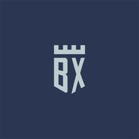 bx-Logo-Monogramm mit Festungsschloss und Schildstil-Design vektor