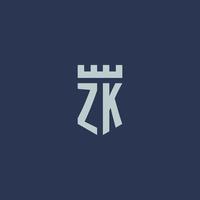 zk-Logo-Monogramm mit Festungsschloss und Schildstil-Design vektor