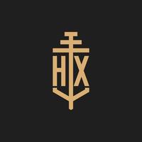 hx första logotyp monogram med pelare ikon design vektor