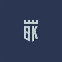 bk-Logo-Monogramm mit Festungsschloss und Schildstil-Design vektor