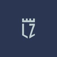 lz-logo-monogramm mit festungsschloss und schildstildesign vektor