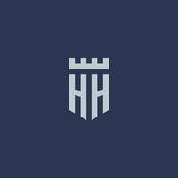 hh logotyp monogram med fästning slott och skydda stil design vektor