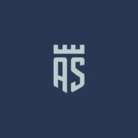 als Logo-Monogramm mit Festungsschloss und Schildstil-Design vektor