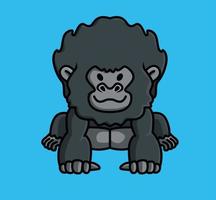 süßes baby junger gorilla affe schwarzer affe. tier isoliert cartoon flache stil symbol illustration premium vektor logo aufkleber maskottchen