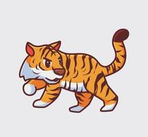 süßer Tiger, der nach hinten schaut. isolierte karikaturtiernaturillustration. flacher Stil geeignet für Aufkleber-Icon-Design Premium-Logo-Vektor. Maskottchen Charakter vektor