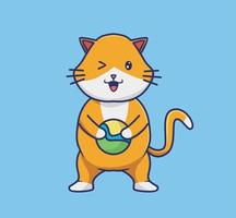 söt katt innehav en boll. tecknad serie djur- platt stil illustration ikon premie vektor logotyp maskot lämplig för webb design baner karaktär