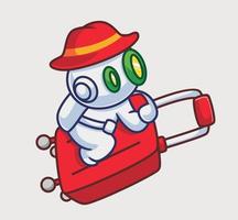 süßer astronautenroboter, der eine kofferreise reitet. isolierte karikaturpersonenillustration. flacher Stil geeignet für Aufkleber-Icon-Design Premium-Logo-Vektor vektor