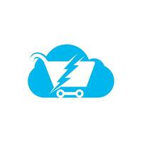 schnelles Shopping-Vektor-Logo-Design. Warenkorb mit Flash- und Cloud-Logo-Symbol. vektor