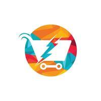 schnelles Shopping-Vektor-Logo-Design. Einkaufswagen mit Flash-Logo-Symbol. vektor