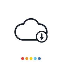 Cloud-Symbol und Download-Zeichen zum Verwalten der Datenspeicherung in der Cloud. vektor