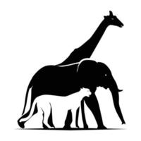 Elefanten-, Giraffen- und Geparden-Tiervektor-Silhouette-Illustration vektor