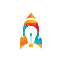 Raketenbirnen-Vektor-Log-Design. Raketenstartbirne Glühbirne Logo-Design. vektor