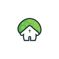 Pilz-Kirche-Vektor-Logo-Design. Logo-Design-Konzept der christlichen Kirche. vektor