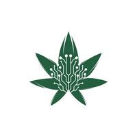 Cannabis-Technologie-Vektor-Logo-Design. Das Cannabis-Logo bildete ein digitales Konzept. vektor