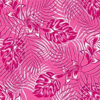abstraktes nahtloses tropisches muster mit rosa einfarbigen pflanzenblättern und laub auf pastellhintergrund. Nahtloses exotisches Muster mit tropischer Pflanze. exotische Tapete. trendy sommer hawaii. Herbst vektor