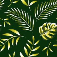 grön tropisk regnskog element dekorativ sömlös mönster med monstera ormbunke löv och växter lövverk på natt bakgrund. modern skriva ut textur. exotisk tropisk. natur tapet. sommar konst vektor