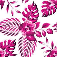 abstrakter rosafarbener Frangipani-Blumenhintergrund Vektor dekoratives nahtloses Muster modisch mit tropischen Monstera-Palmblättern und Pflanzenlaub. Blumenhintergrund. exotische Tropen. Sommer Kunst. Frühling