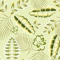 schöne jasminblume nahtlose muster modische textur mit grünen bananenpalmenblättern und pflanzenlaub im einfarbigen stil auf hellem hintergrund. Blumenhintergrund. exotische Tropen. Sommer vektor
