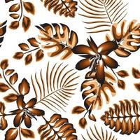braune monochromatische Farbart tropischer Regenwald Illustration nahtloses Muster mit Monstera-Palmblättern und Hibiskus-Blütenpflanzen Laub auf weißem Hintergrund. modische Textur. Oberflächengestaltung vektor